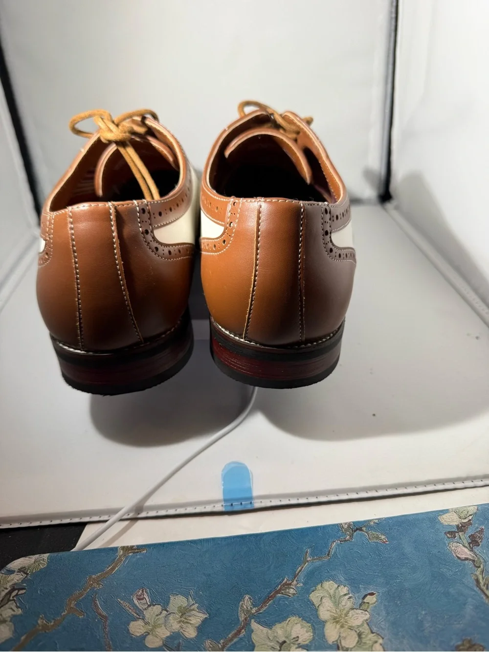 Two-Tone Brown and White Wingtip Derby Shoes